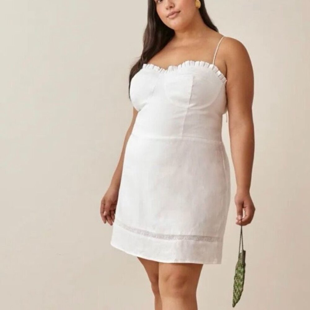Reformation Andie Linen Dress tie spaghetti straps mini white plus size 16